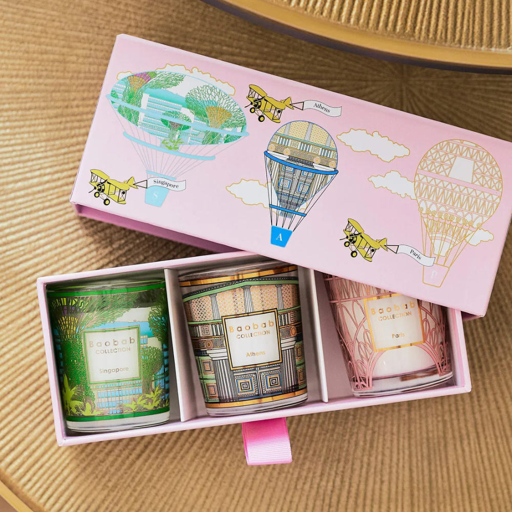 Baobab Collection Trio Travel Candles Singapore-Athens-Paris